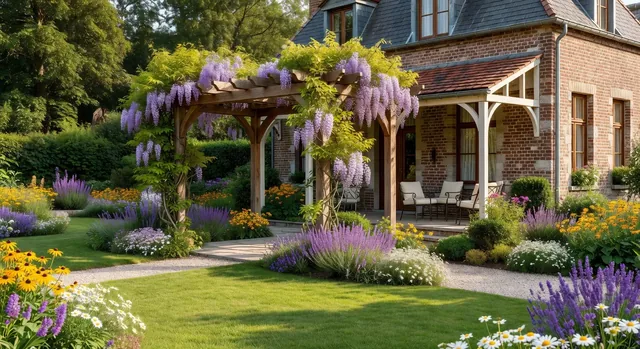 Overdekt terras tegen de gevel van een Belgische woning